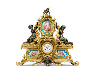 A NAPOLEON III ORMOLU AND SEVRES-STYLE TURQUOISE-GROUND PORCELAIN MANTEL CLOCK