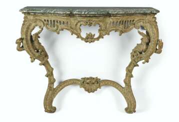 A LOUIS XV GREEN-PAINTED CONSOLE