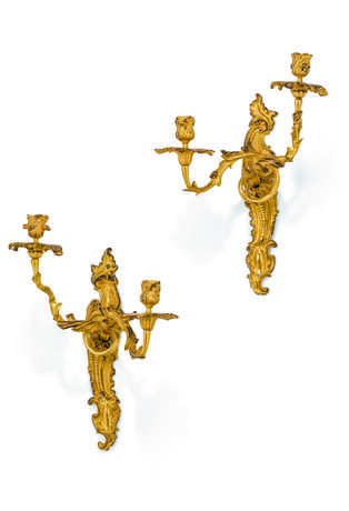 A PAIR OF FRENCH ORMOLU TWIN-BRANCH WALL-LIGHTS - photo 1