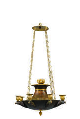 A SWEDISH EMPIRE ORMOLU AND PATINATED-BRONZE EIGHT-LIGHT CHANDELIER