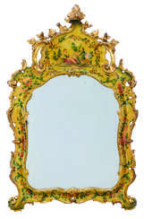 A NORTH ITALIAN POLYCHROME-PAINTED AND PARCEL-GILT 'LACCA' MIRROR 
