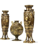 THREE FRENCH 'NEO-GREC' GILT AND PATINATED-BRONZE VASES