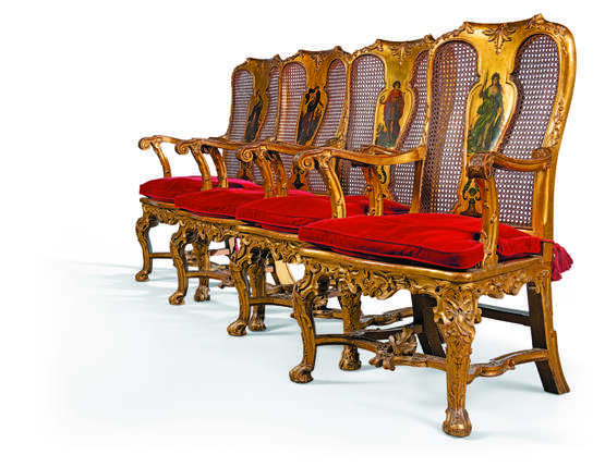 A SET OF EIGHT ITALIAN GILTWOOD, CANED AND POLYCHROME-PAINTED CHAIRS - photo 5