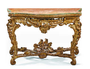 AN ITALIAN SILVER-GILT VARNISHED 'MECCA' CONSOLE TABLE
