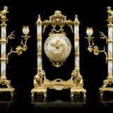 A FRENCH 'JAPONSIME' ORMOLU AND PARCEL-GILT PORCELAIN THREE-PIECE CLOCK GARNITURE - photo 1