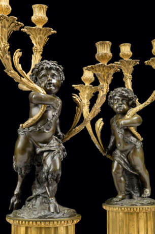 A PAIR OF FRENCH ORMOLU AND PATINATED-BRONZE THREE-LIGHT CANDELABRA - photo 2