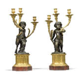 A PAIR OF FRENCH ORMOLU AND PATINATED-BRONZE THREE-LIGHT CANDELABRA - photo 3