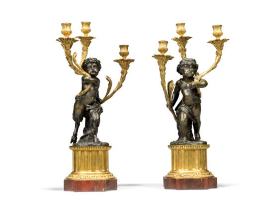 A PAIR OF FRENCH ORMOLU AND PATINATED-BRONZE THREE-LIGHT CANDELABRA - photo 3