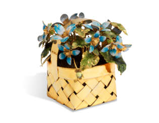 A GILT AND ENAMEL BASKET OF FLOWERS