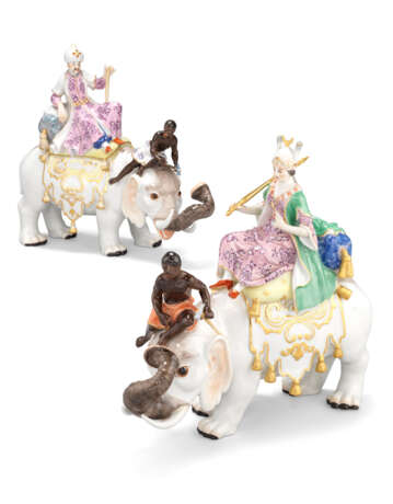 Meissen Porcelain Factory. A PAIR OF MEISSEN PORCELAIN FIGURES OF A SULTAN AND SULTANA RIDING ON ELEPHANTS - photo 1