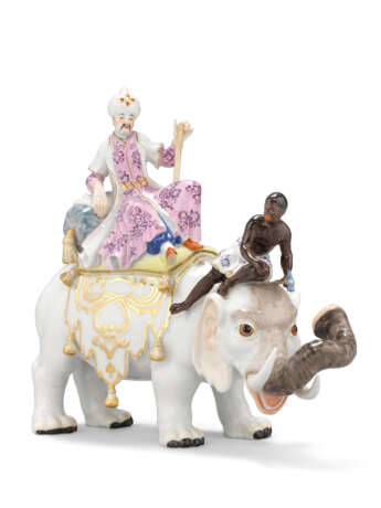 Meissen Porcelain Factory. A PAIR OF MEISSEN PORCELAIN FIGURES OF A SULTAN AND SULTANA RIDING ON ELEPHANTS - Foto 3
