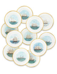 TWELVE MINTONS PORCELAIN (OUTSIDE DECORATED) MARITIME PLATES OF AMERICAN INTEREST
