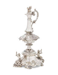A VICTORIAN SILVER EWER AND STAND