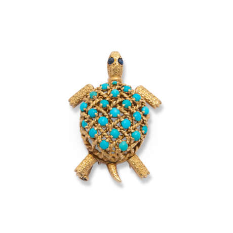 Cartier. CARTIER PARIS TURQUOISE AND SAPPHIRE TURTLE BROOCH - фото 1