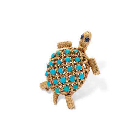 Cartier. CARTIER PARIS TURQUOISE AND SAPPHIRE TURTLE BROOCH - Foto 3