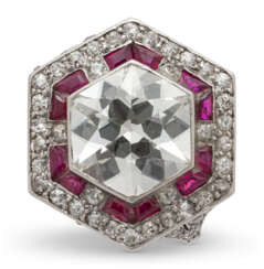 ART DECO DIAMOND AND RUBY RING