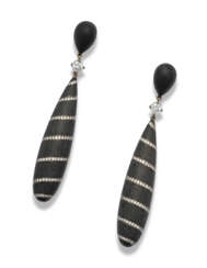 PAOLA BRUSSINO 'BALLONS NOIR' CARBON AND DIAMOND PENDENT EARRINGS