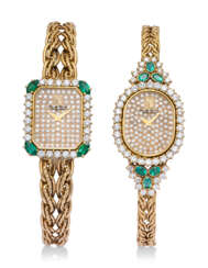 TWO EMERALD AND DIAMOND WRISTWATCHES