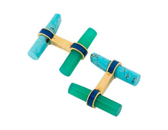 Cartier. CARTIER TURQUOISE, CHRYSOPRASE, GOLD AND ENAMEL CUFFLINKS - фото 2