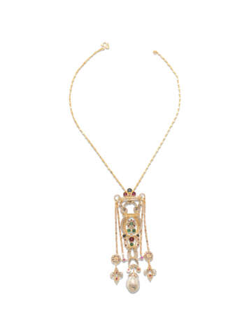 MID-20TH CENTURY MULTI-GEM AND PEARL PENDENT NECKLACE - Foto 2