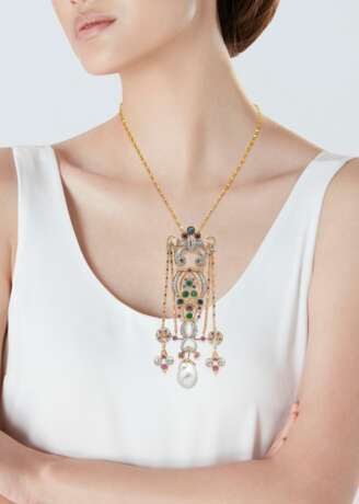 MID-20TH CENTURY MULTI-GEM AND PEARL PENDENT NECKLACE - photo 4