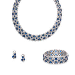 SAPPHIRE AND DIAMOND NECKLACE, BRACELET AND EARRING SUITE