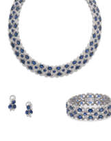 SAPPHIRE AND DIAMOND NECKLACE, BRACELET AND EARRING SUITE