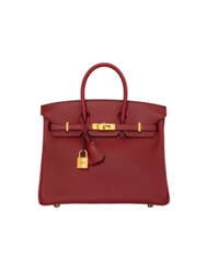 A ROUGE GRENAT SWIFT LEATHER BIRKIN 25 WITH GOLD HARDWARE