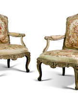 A PAIR OF LOUIS XV PARCEL-GILT AND CREAM-PAINTED FAUTEUILS