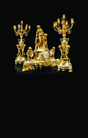 A FRENCH ORMOLU AND MARBLE THREE-PIECE CLOCK GARNITURE - photo 1