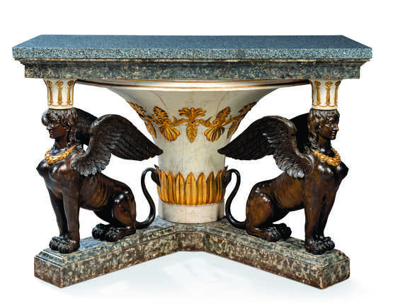 A NORTH ITALIAN PARCEL-GILT, SIMULATED MARBLE AND BRONZED CONSOLE TABLE - Foto 1