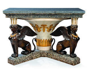 A NORTH ITALIAN PARCEL-GILT, SIMULATED MARBLE AND BRONZED CONSOLE TABLE
