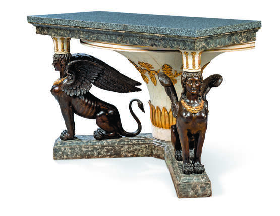 A NORTH ITALIAN PARCEL-GILT, SIMULATED MARBLE AND BRONZED CONSOLE TABLE - фото 2