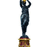 A LARGE PAIR OF ORMOLU AND PATINATED-BRONZE MOUNTED RED MARBLE THIRTEEN-LIGHT FIGURAL TORCHERES - photo 3