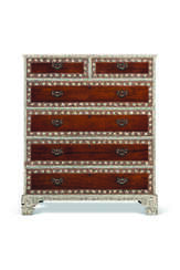 AN ANGLO-INDIAN ENGRAVED IVORY AND INDIAN ROSEWOOD TALL CHEST-OF-DRAWERS