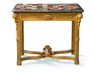 AN ITALIAN GILTWOOD AND SPECIMEN MARBLE CONSOLE TABLE