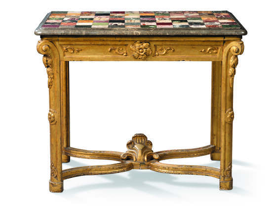 AN ITALIAN GILTWOOD AND SPECIMEN MARBLE CONSOLE TABLE - photo 1