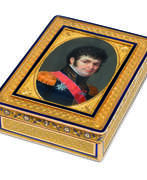 Joseph-Etienne Blerzy (1768 - 1806). A FRENCH ENAMELLED TWO-COLOUR GOLD PRESENTATION SNUFF-BOX