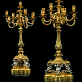 A PAIR OF FRENCH ORMOLU AND SILVERED-BRONZE NINE-LIGHT CANDELABRA - фото 1