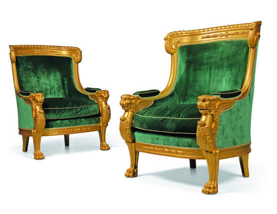 A PAIR OF LARGE FRENCH GILTWOOD BERGERES - фото 1