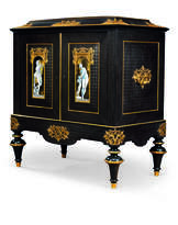 A NAPOLEON III ORMOLU-MOUNTED EBONY, TULIPWOOD AND PARQUETRY CABINET SERRE-BIJOUX