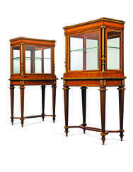 A PAIR OF FRENCH ORMOLU-MOUNTED KINGWOOD AND BOIS SATINE VITRINE CABINETS