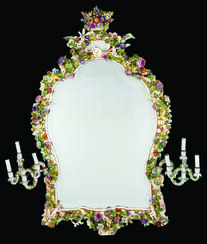 A MONUMENTAL MEISSEN PORCELAIN FLOWER-ENCRUSTED MIRROR FRAME