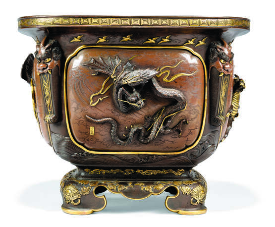 A JAPANESE GILT AND PATINATED-BRONZE JARDINIERE - фото 4