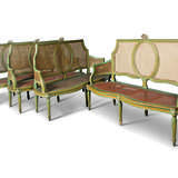 A SET OF FOUR ITALIAN CANED BLUE AND CREAM-PAINTED NEOCLASSICAL BENCHES - photo 1