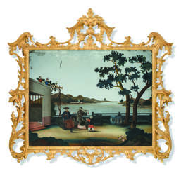 A CHINESE EXPORT REVERSE-PAINTED MIRROR