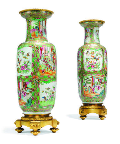 A PAIR OF FRENCH ORMOLU-MOUNTED CHINESE FAMILLE ROSE PORCELAIN VASES - photo 1