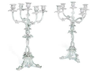 A PAIR OF AUSTRIAN SILVER FIVE-LIGHT CANDELABRA