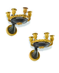 A PAIR OF EMPIRE ORMOLU AND PATINATED-BRONZE FIVE-LIGHT WALL-LIGHTS