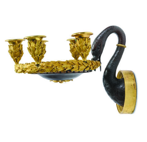A PAIR OF EMPIRE ORMOLU AND PATINATED-BRONZE FIVE-LIGHT WALL-LIGHTS - фото 3